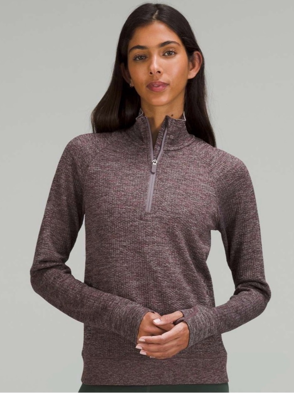 lululemon athletica Engineered Warmth Half-Zip wool blend 
Chrome / Black Sz 6